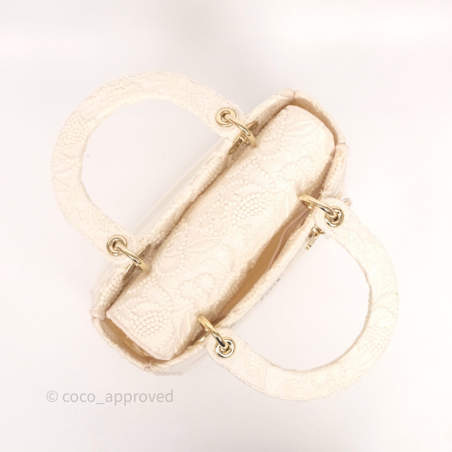 Christian Dior Lace Medium Lady Dior Ivory White Gold Hardware
