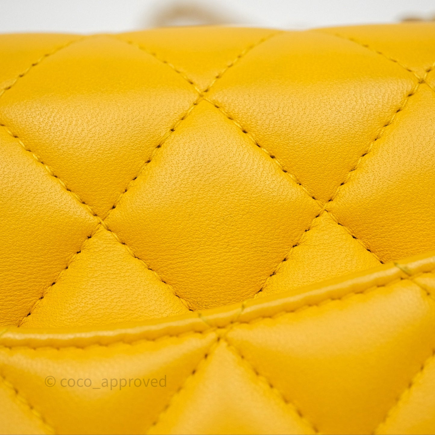 Chanel Mini Square Flap Quilted Yellow Lambskin Gold Hardware