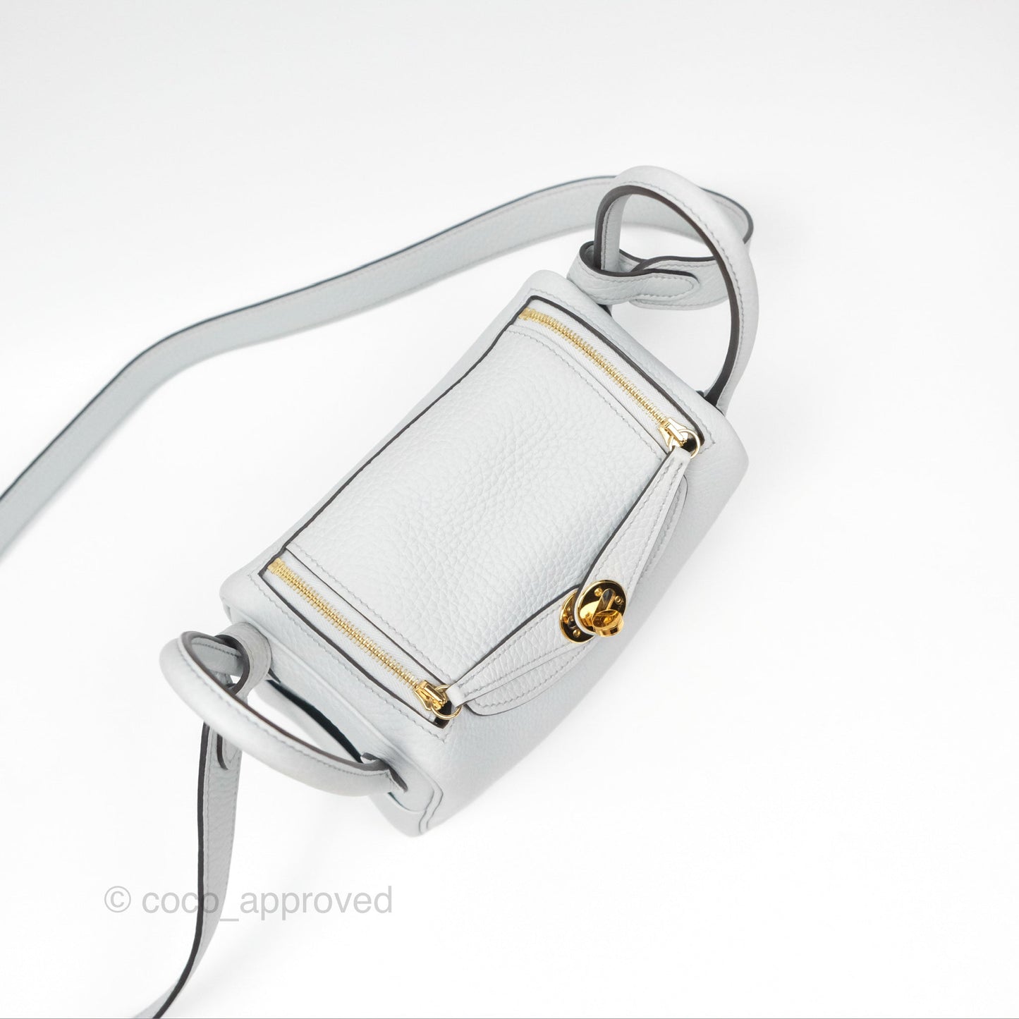 Hermès Mini Lindy 20 Bleu Pale Clemence Gold Hardware