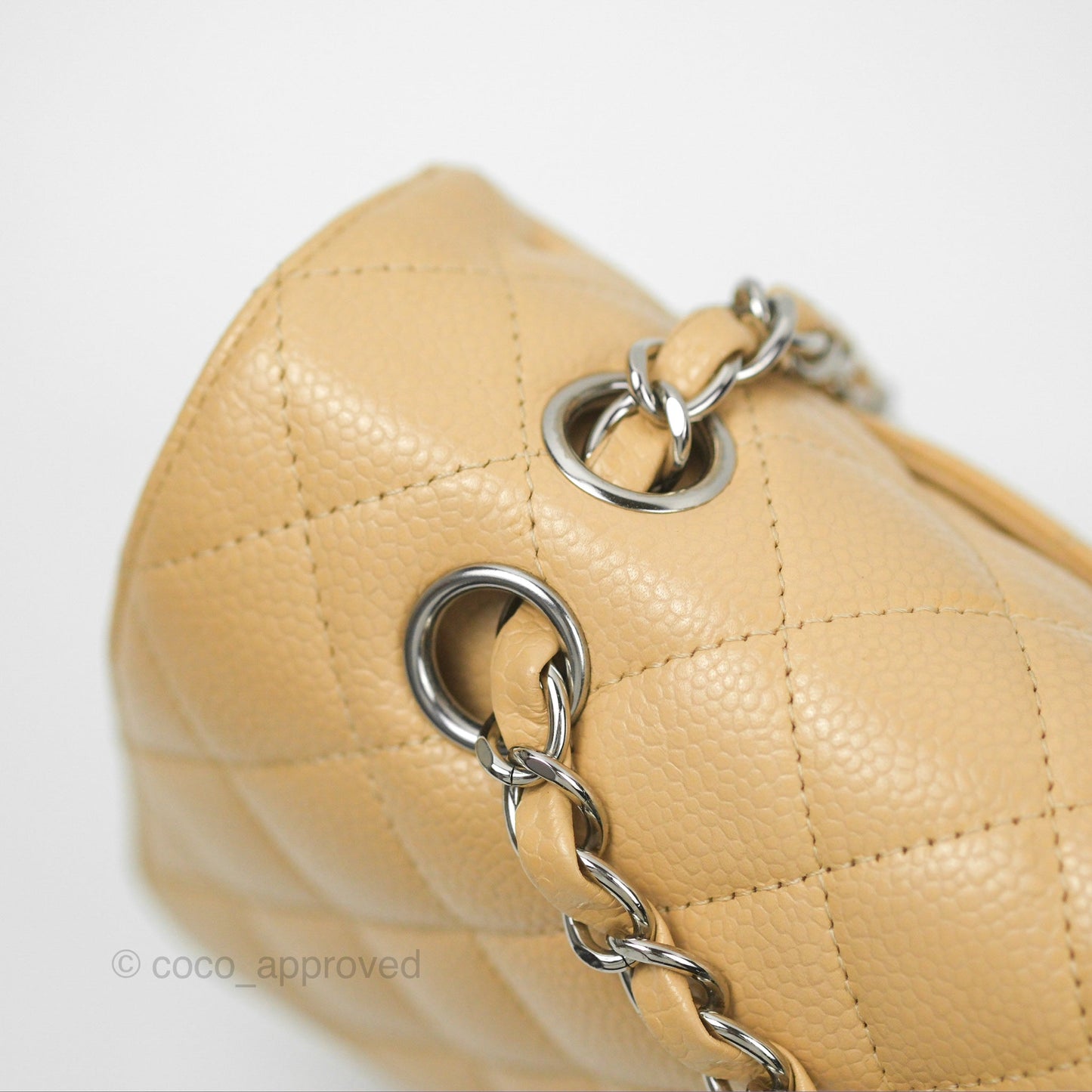 Chanel Classic M/L Medium Flap Quilted Beige Caviar Silver Hardware