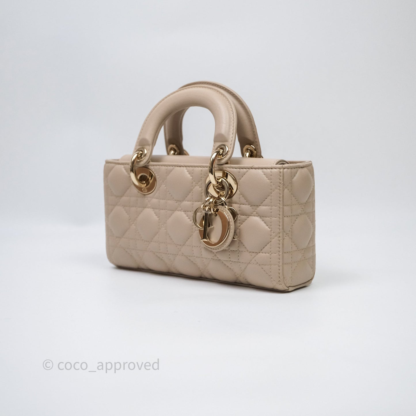 Christian Dior Small Lady D-Joy Powder Beige Cannage Lambskin Gold Hardware