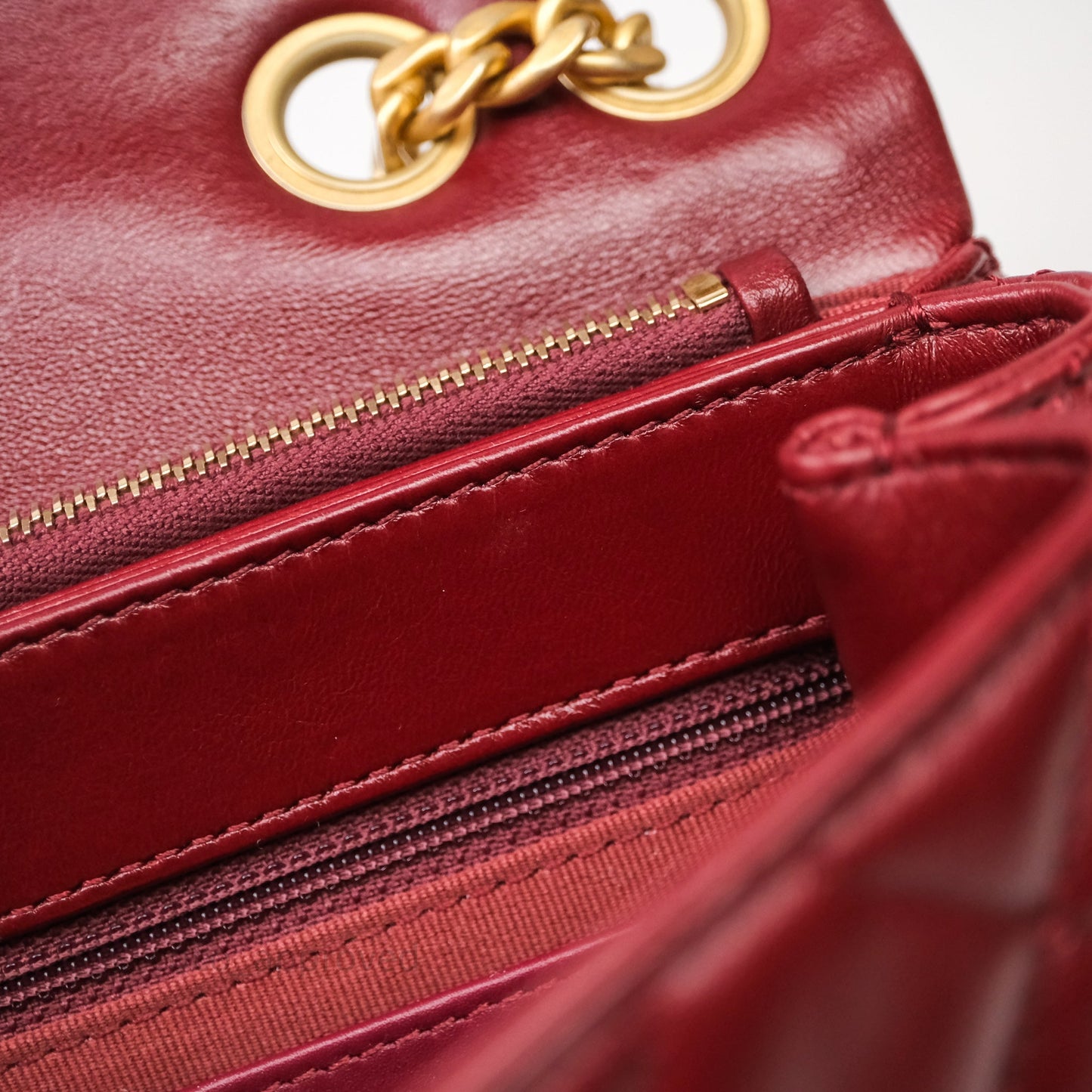 Chanel Small All Slide Adjustable Chain Flap Bag Burgundy Lambskin Aged Gold Hardware