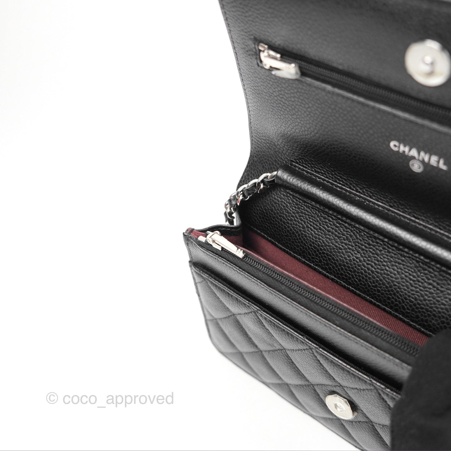 Chanel Quilted Classic Wallet On Chain WOC Black Caviar Silver Hardware