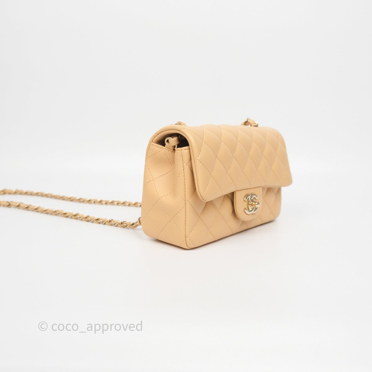 Chanel Mini Rectangular Quilted Beige Lambskin Gold Hardware