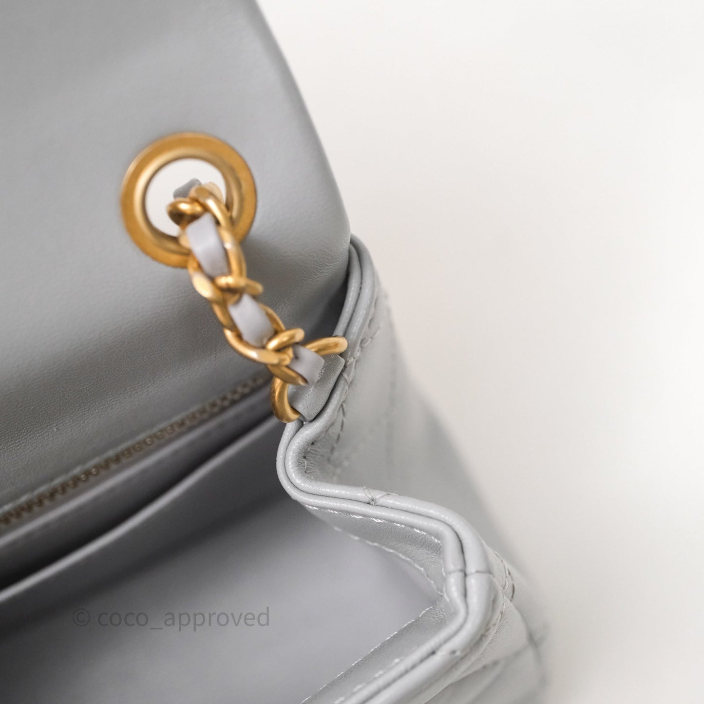 Chanel Pearl Crush Mini Square Quilted Grey Lambskin Aged Gold Hardware