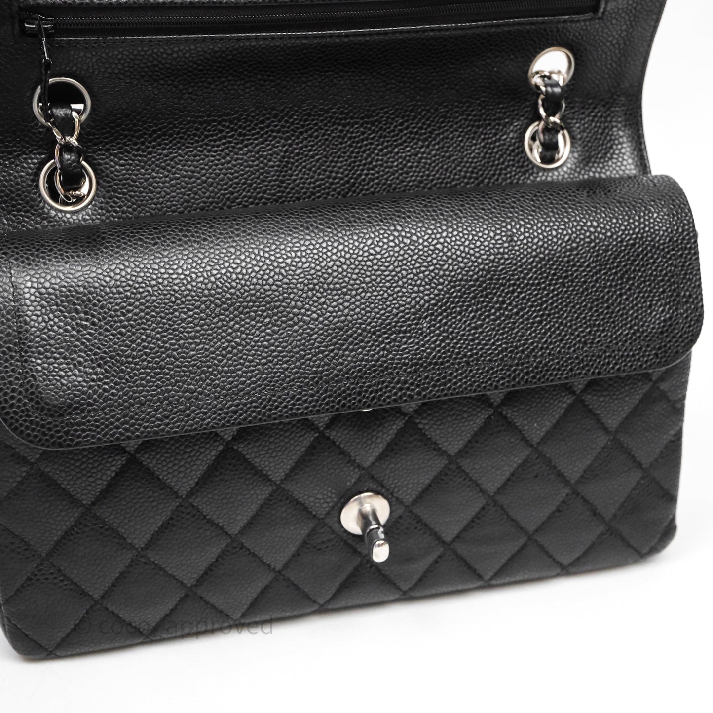 Chanel Classic M/L Medium Flap Quilted Black Caviar Silver Hardware