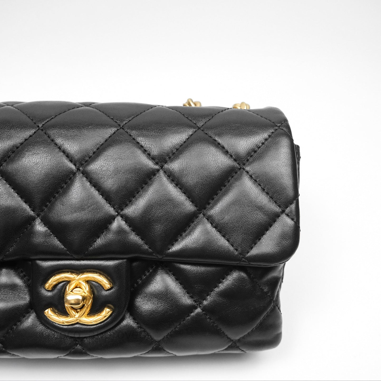 Chanel Small All Slide Adjustable Chain Flap Bag Black Lambskin Aged Gold Hardware 22K
