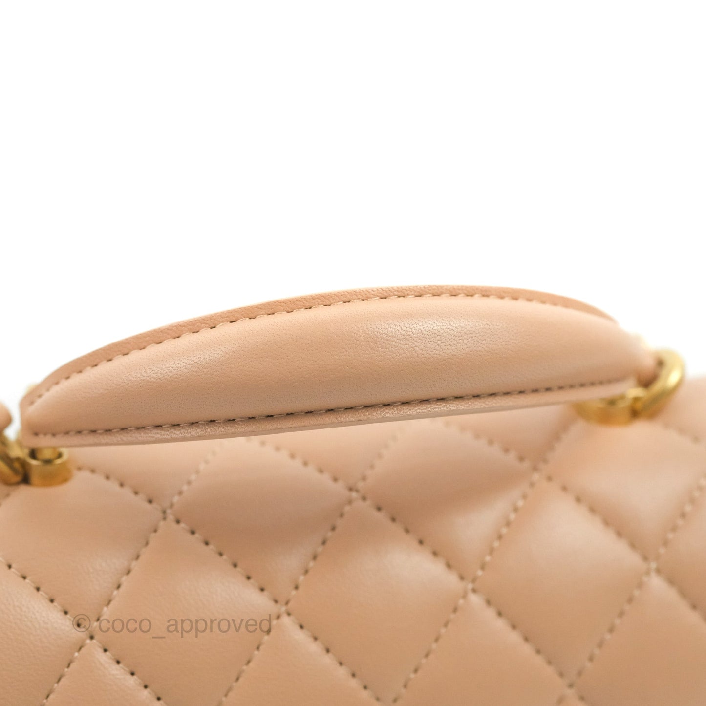 Chanel Top Handle Mini Rectangular Flap Bag Beige Lambskin Gold Hardware