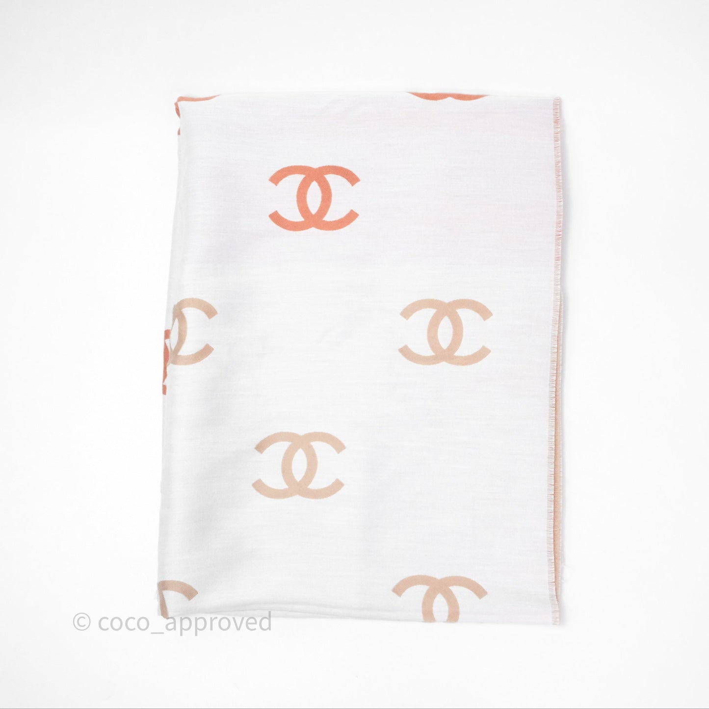 Chanel CC Logo Scarf Wool Coral 25C