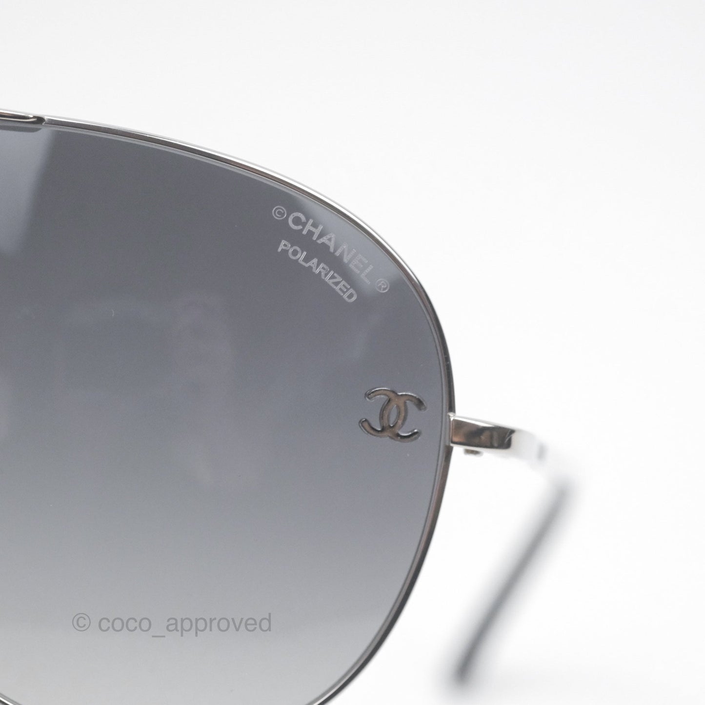 Chanel 4189 Pilot Sunglasses in Titanium and Calfskin Grey Lense