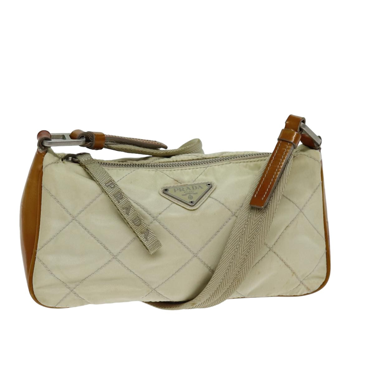 Luxury PradaShoulder Bag Nylon Enamel Beige Brown 75216