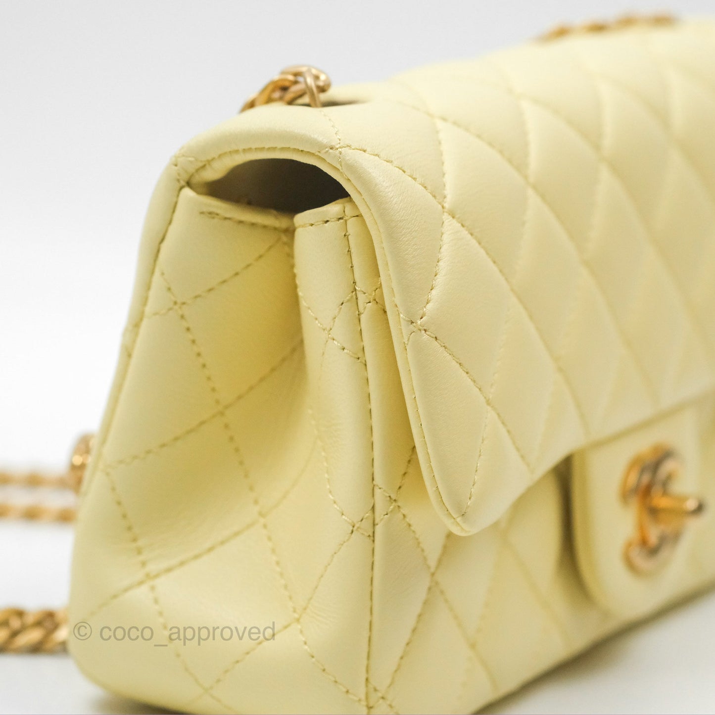 Chanel Mini Rectangular Flap with Camellia Adjustable Chain Yellow Lambskin Aged Gold Hardware 23S