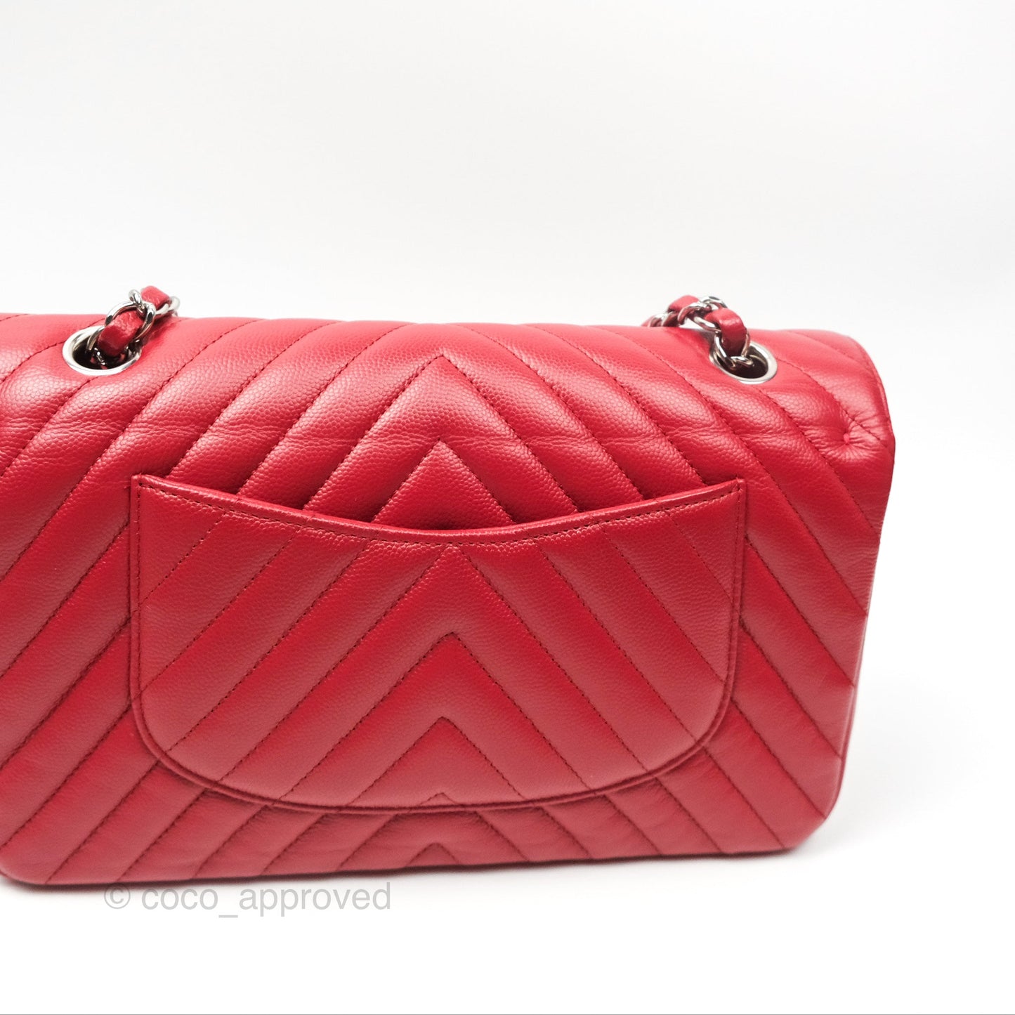 Chanel Medium Classic Flap Chevron Red Caviar Silver Hardware