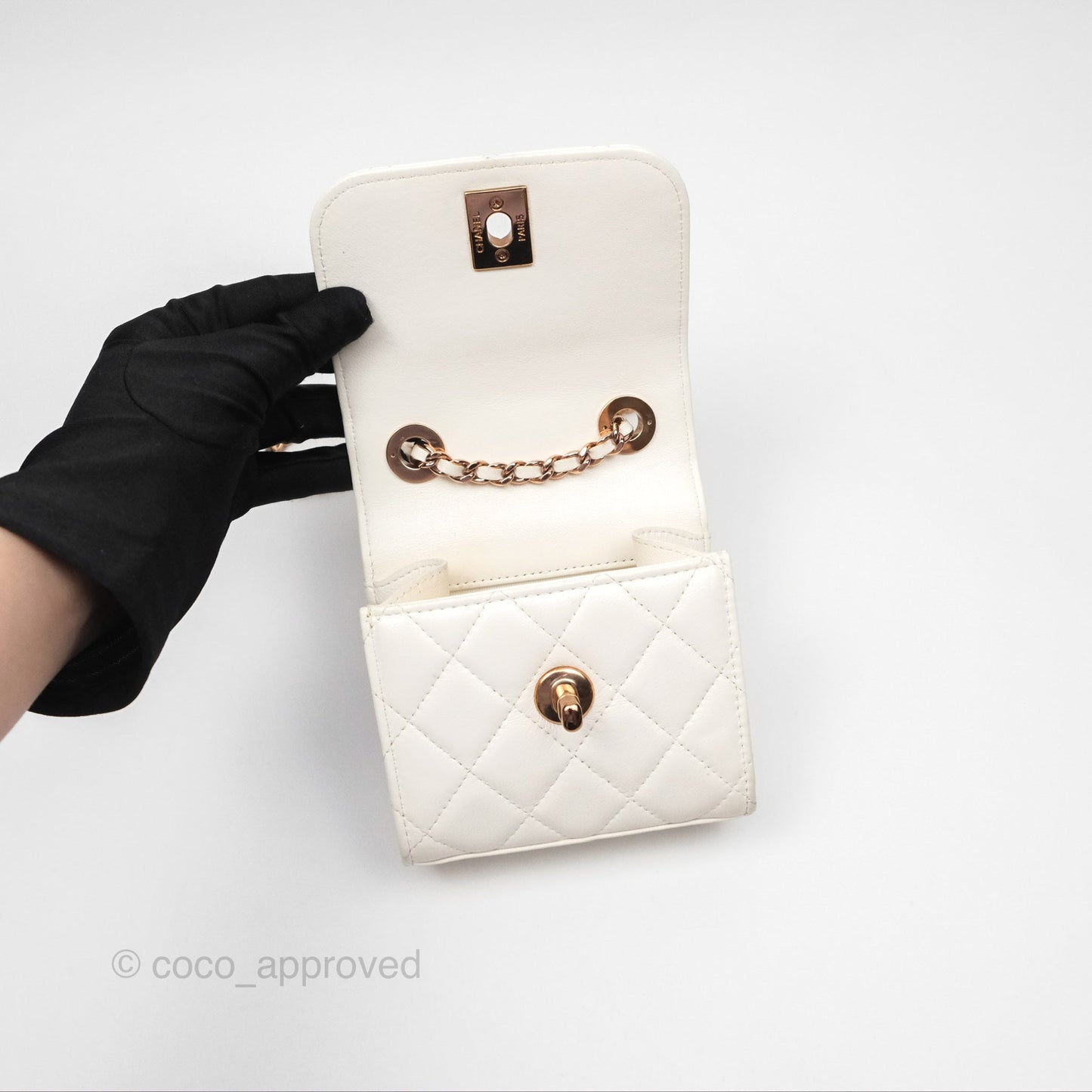 Chanel Mini Quilted Trendy CC Clutch With Chain White Lambskin Rose Gold Hardware