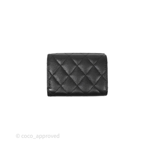 Chanel Small Classic Trifold Wallet Quilted Black Caviar Gold Hardware
