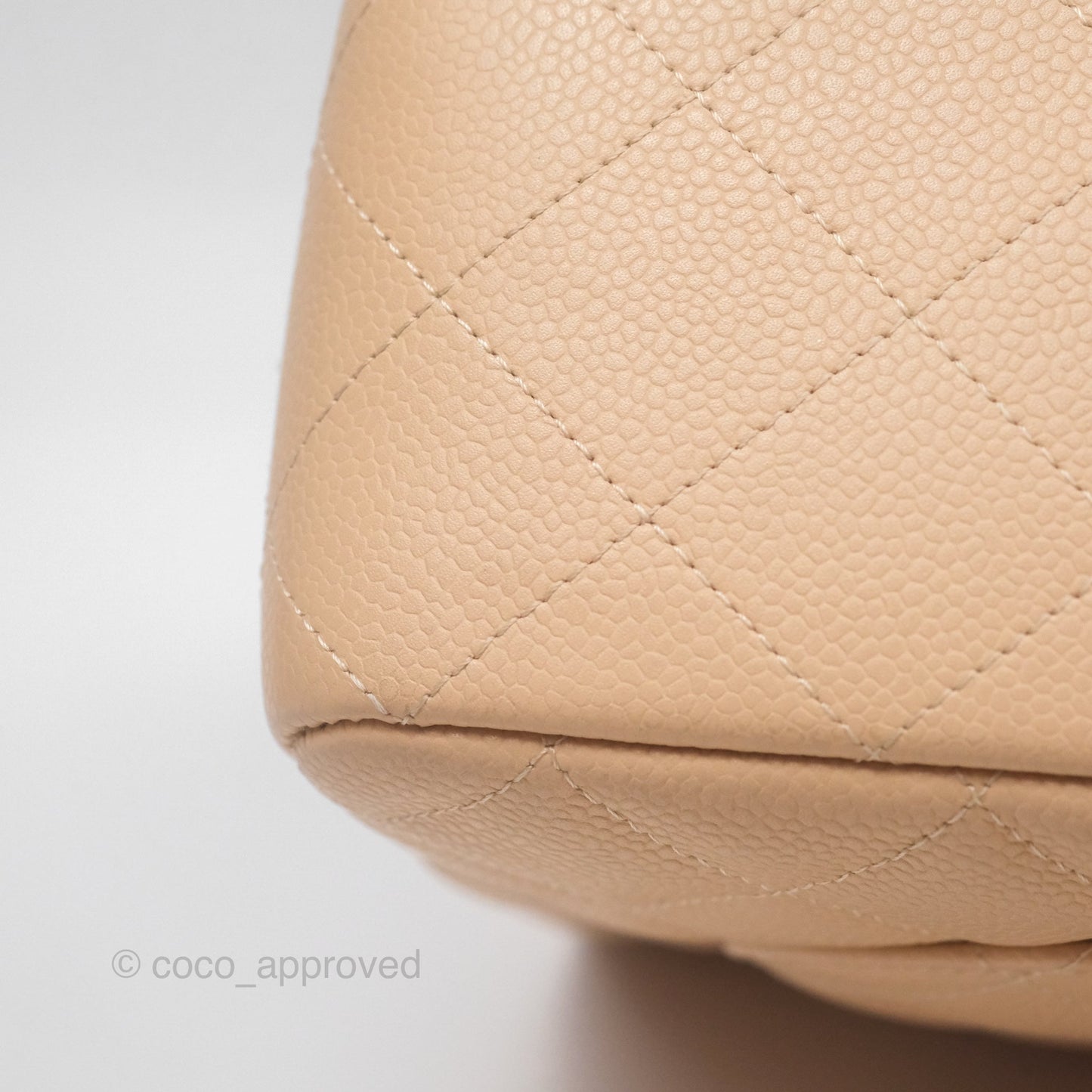 Chanel Jumbo Single Flap Quilted Beige Caviar Gold Hardware