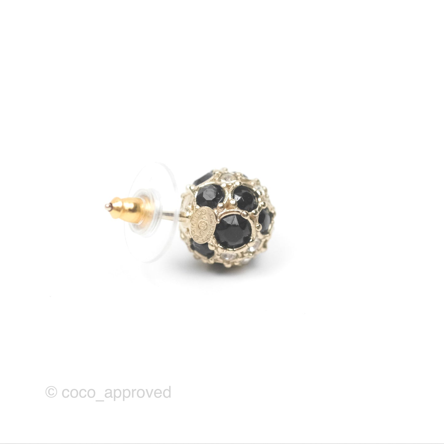 Chanel Crystal Black Resin Ball Earrings 19P