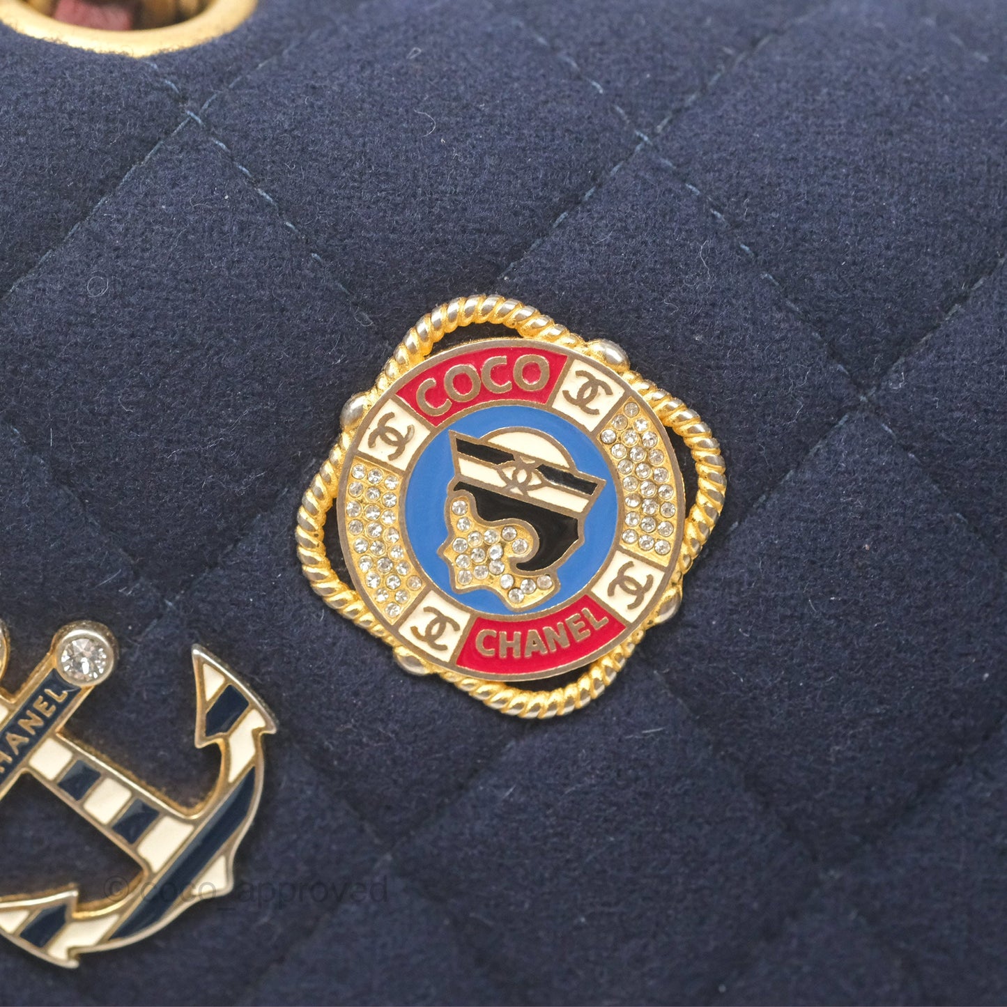 Chanel Mini Charms Rectangular Flap Navy Wool Aged Gold Hardware 18C