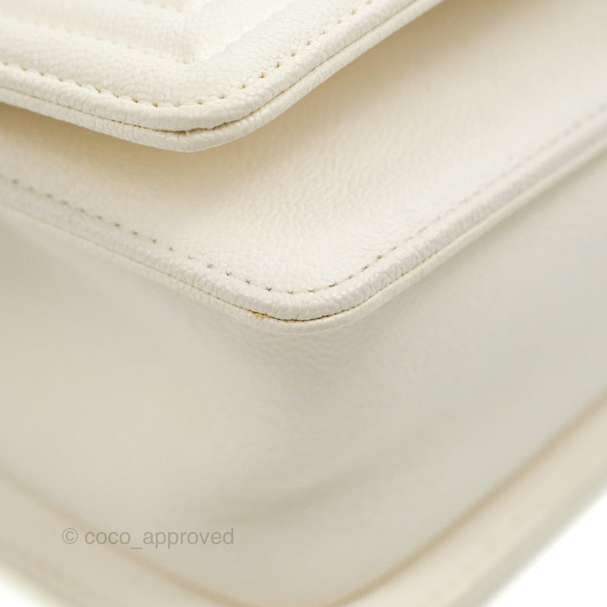 Chanel Small Boy White Caviar Gold Hardware