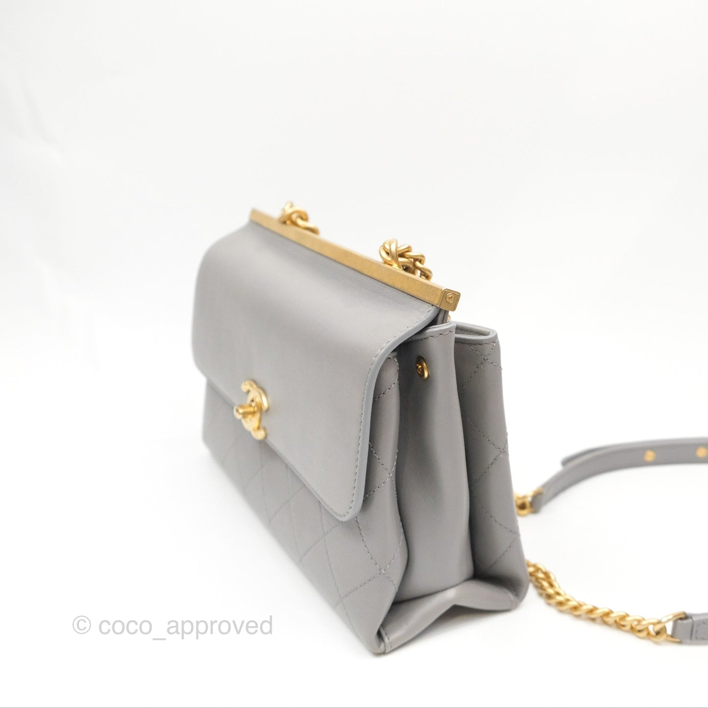 Chanel Small Quilted Coco Luxe Flap Bag Grey Calfskin Aged Gold Hardware