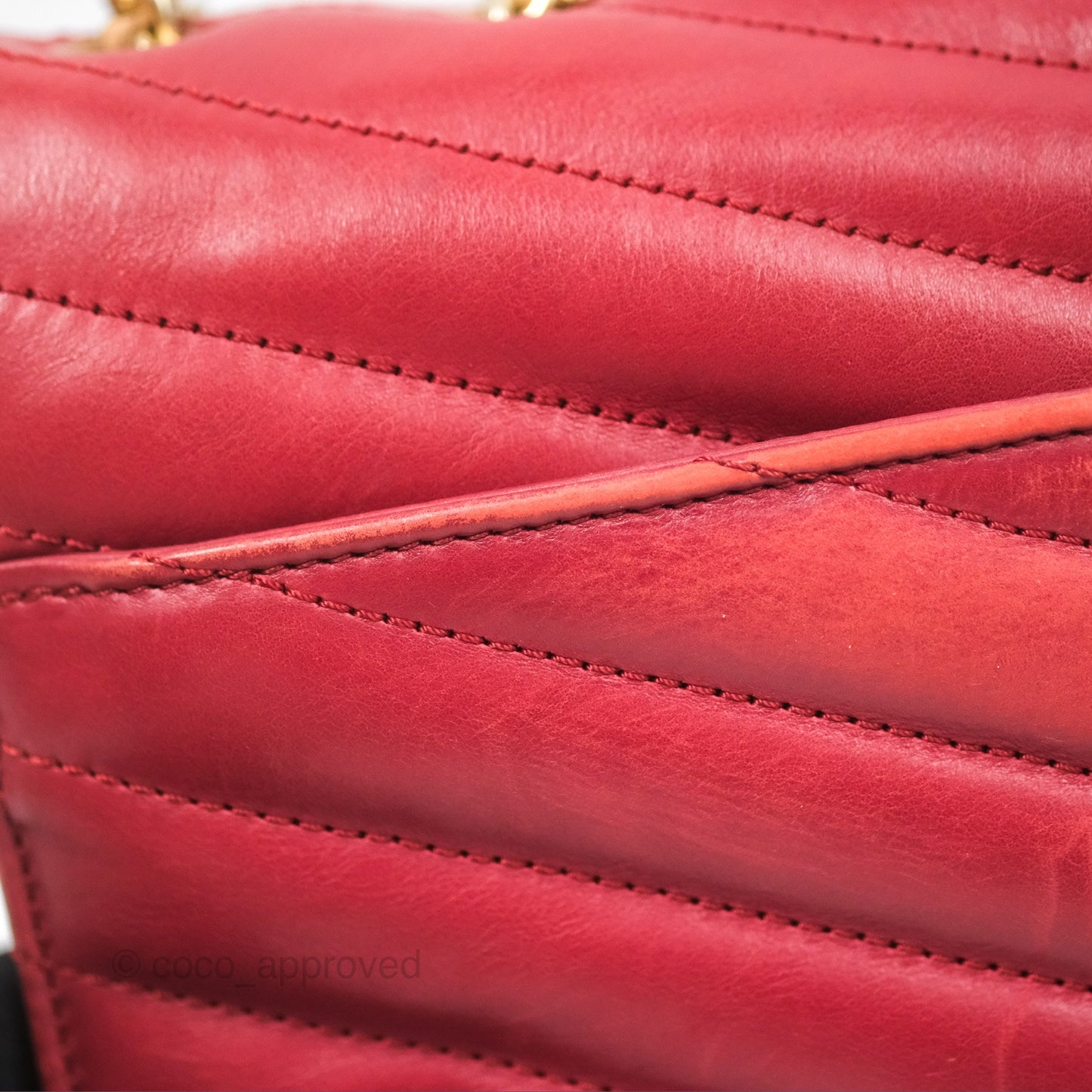 Chanel Chevron Shoulder Bag Red Calfskin Aged Gold Hardware