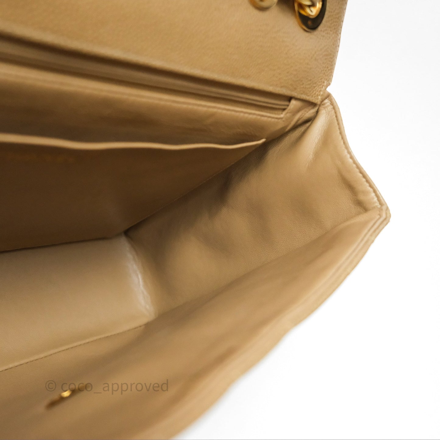Chanel Vintage Vertical Quilted Jumbo Single Flap Beige Caviar 24K Gold Hardware