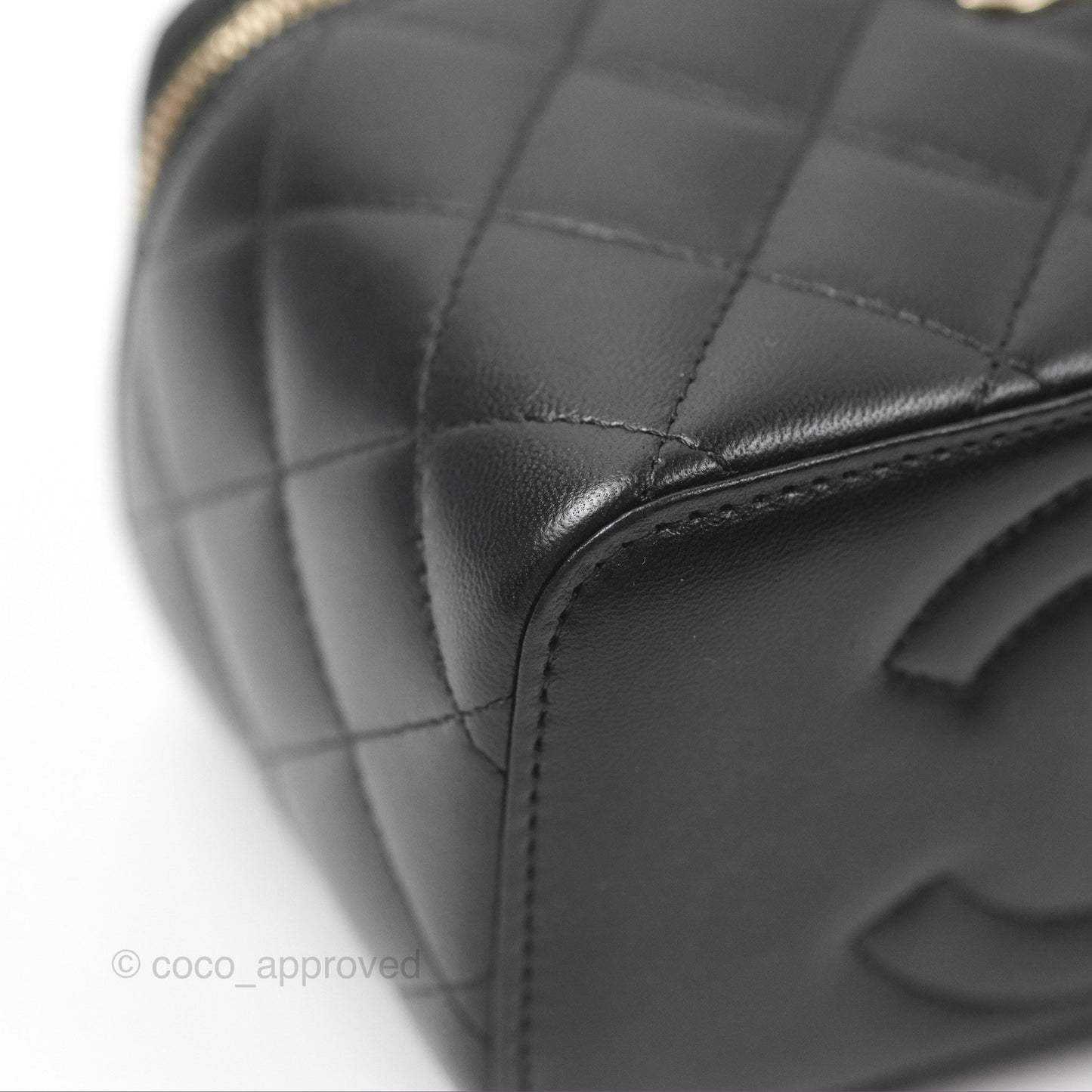 Chanel Vanity Rectangular Top Handle Black Pink Lambskin Gold Hardware