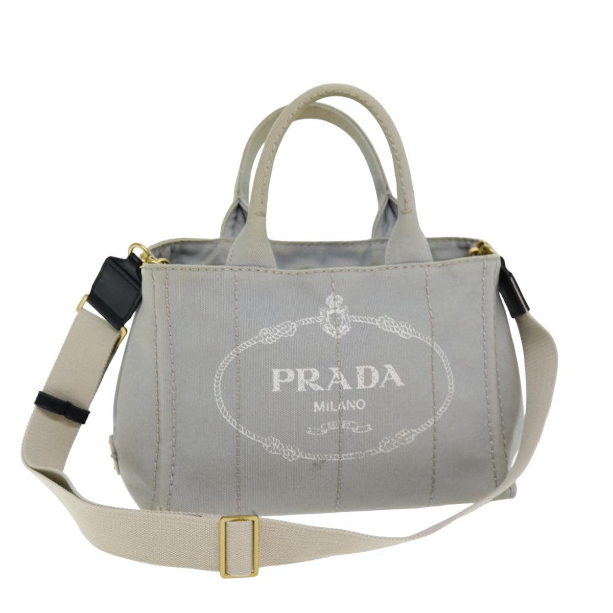 Luxury PradaCanapa PM Hand Bag Canvas 2way Gray 75341