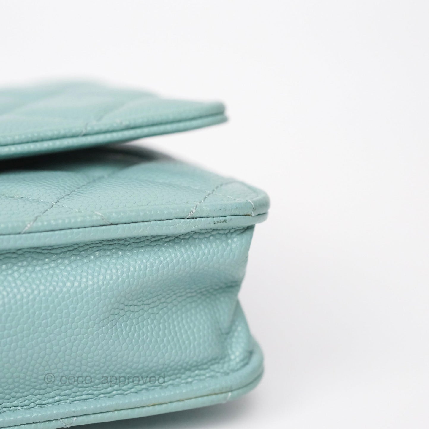 Chanel Quilted Classic Wallet On Chain WOC Tiffany Blue Caviar Gold Hardware