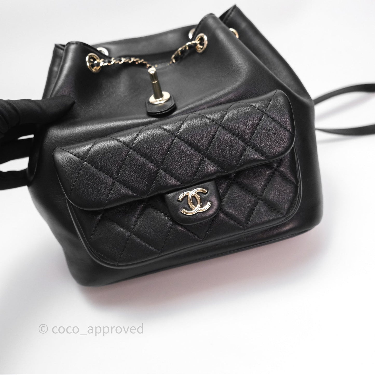 Chanel Quilted Large Duma Drawstring Backpack Black Calfskin