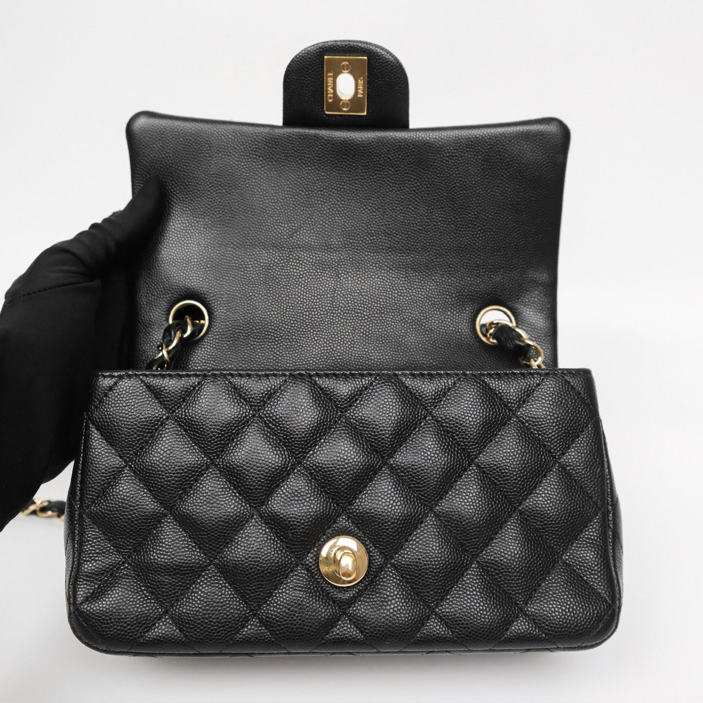 Chanel Mini Rectangular Quilted Black Caviar Gold Hardware