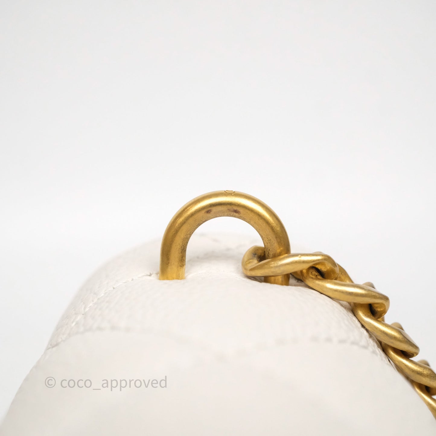 Chanel Heart Crush Mini Flap Bag White Caviar Aged Gold Hardware