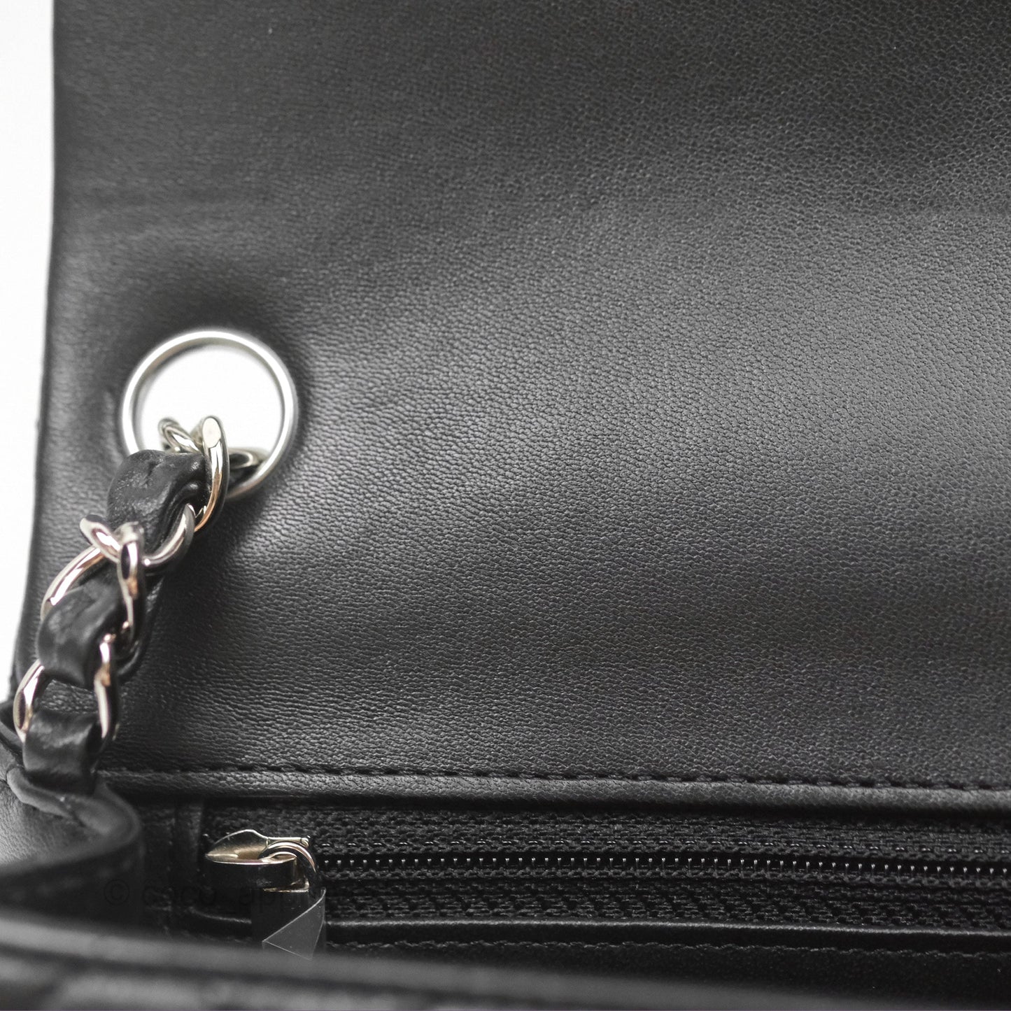 Chanel Mini Square Flap Quilted Black Lambskin Silver Hardware