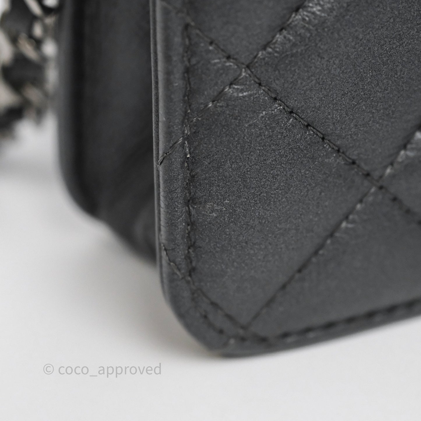Chanel Tassel Charm Wallet On Chain WOC Iridescent Dark Silver Aged Calfskin