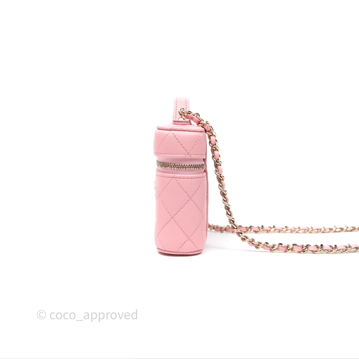 Chanel Quilted Mini Handle With Care Vanity Case With Chain Pink Caviar Gold Hardware