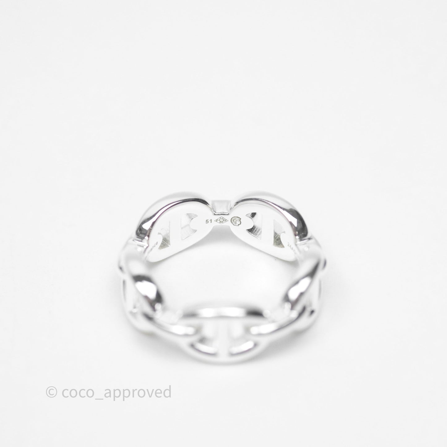 Hermès Sterling Silver PM Chaine d'Ancre Enchainee Band Ring Size 51