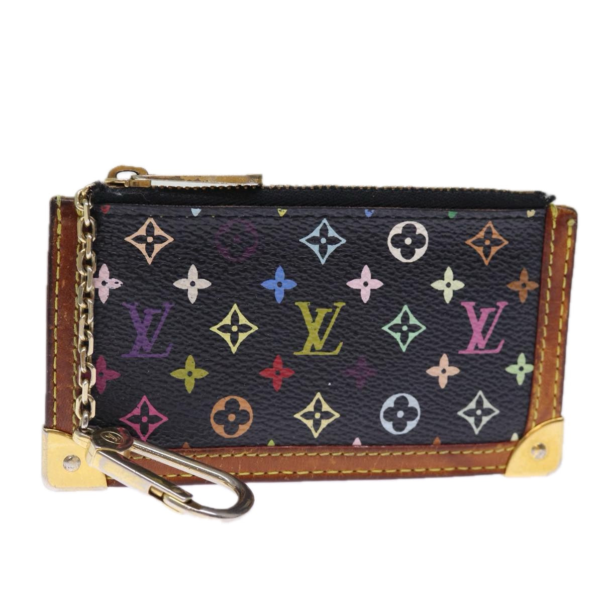LOUIS VUITTON Monogram Multicolor Pochette Cles Purse Black M92654 75411