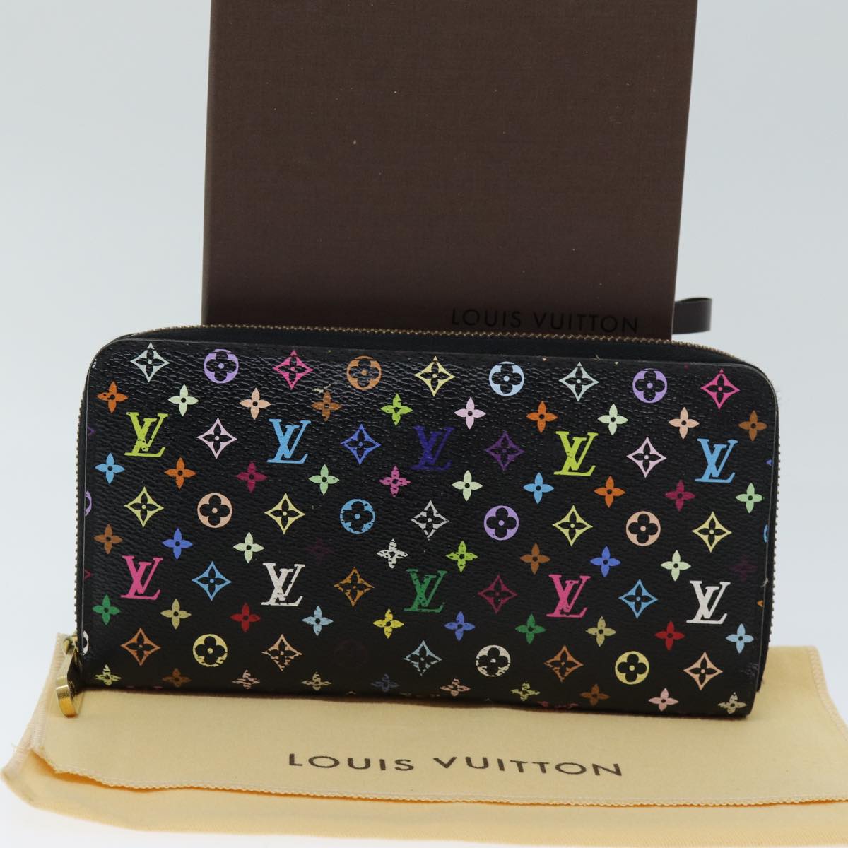 LOUIS VUITTON Monogram Multicolor Zippy Wallet Black M60243 LV 75413