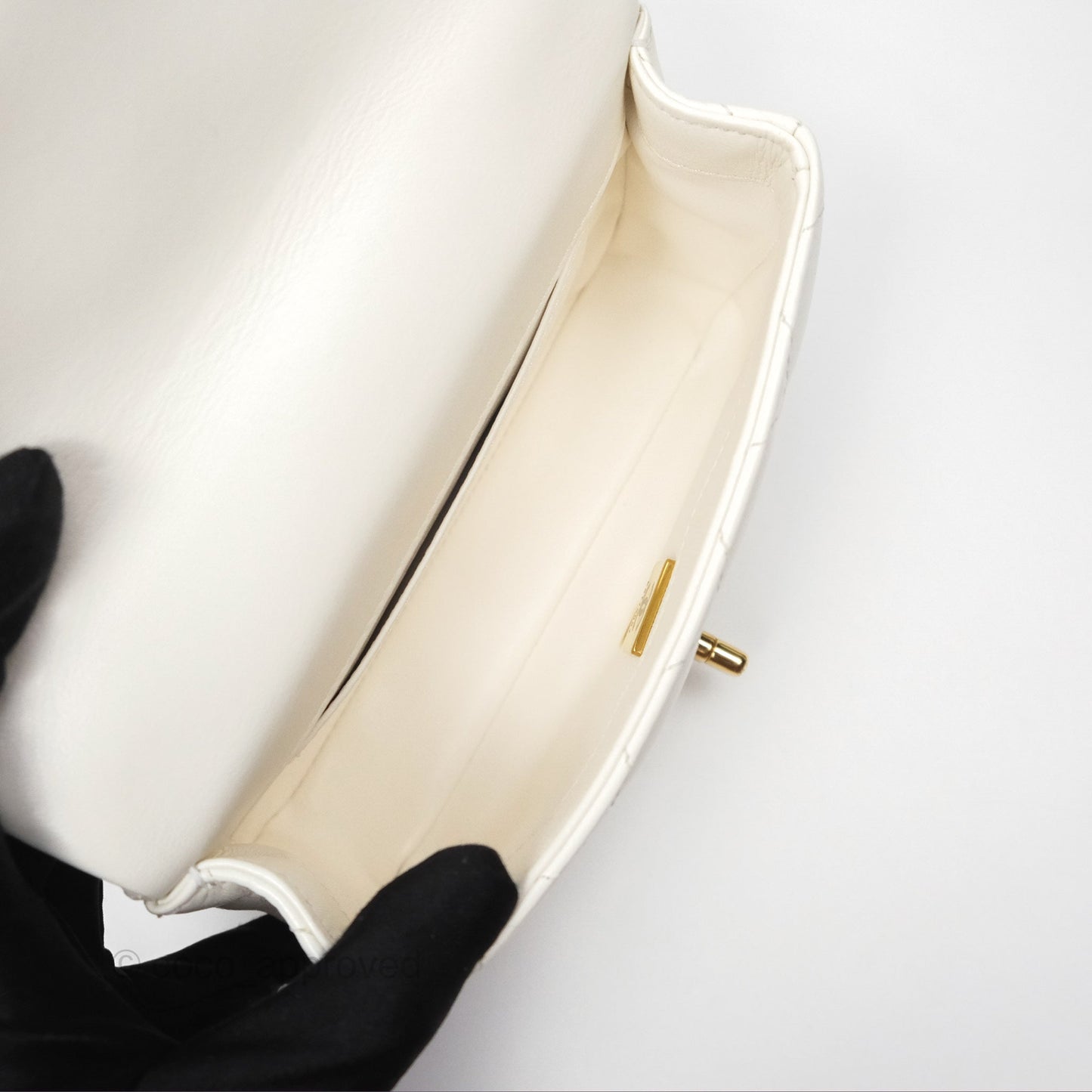 Chanel Top Handle Mini Flap Ivory White Lambskin Gold Hardware