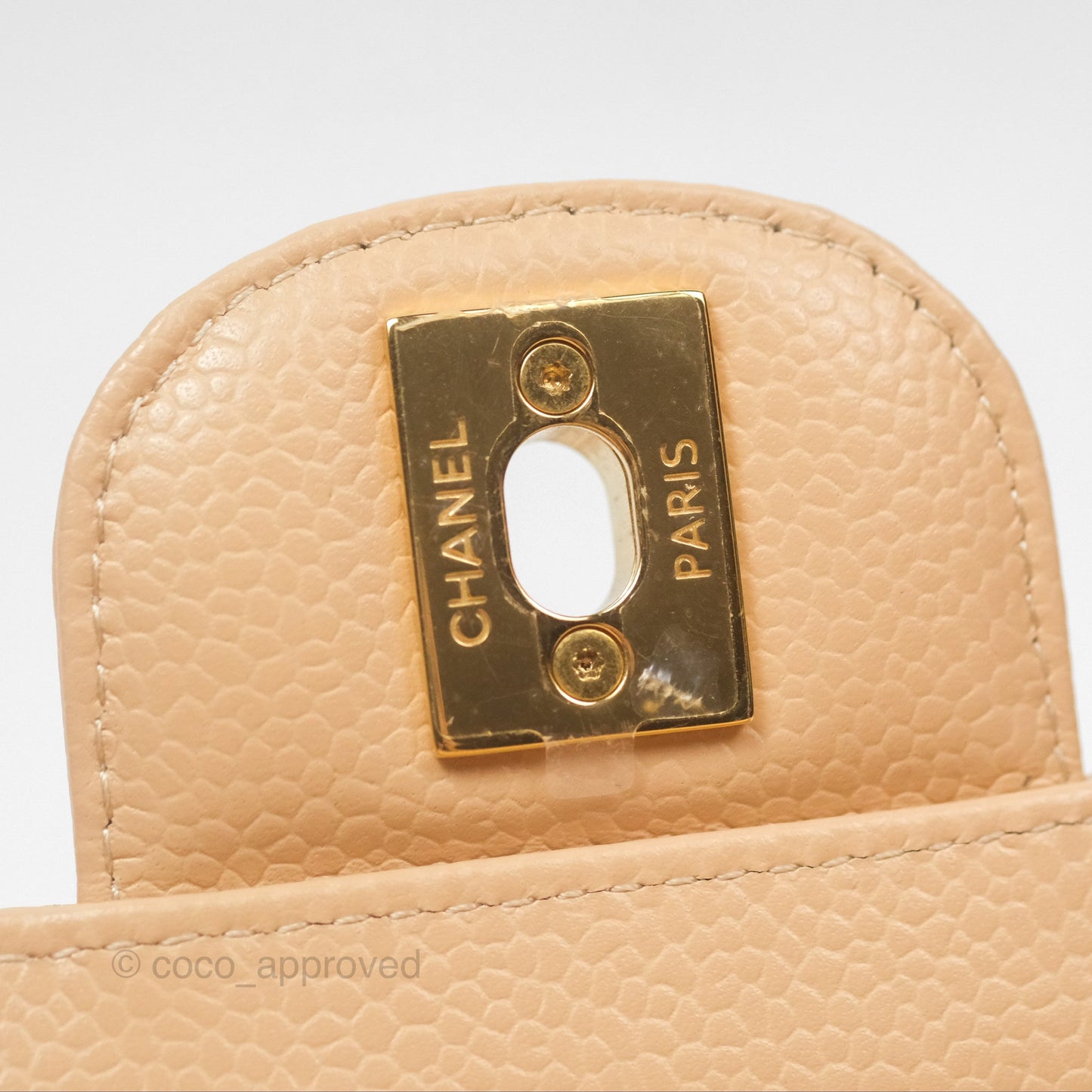 Chanel Classic Small S/M Quilted Flap Beige Caviar Gold Hardware