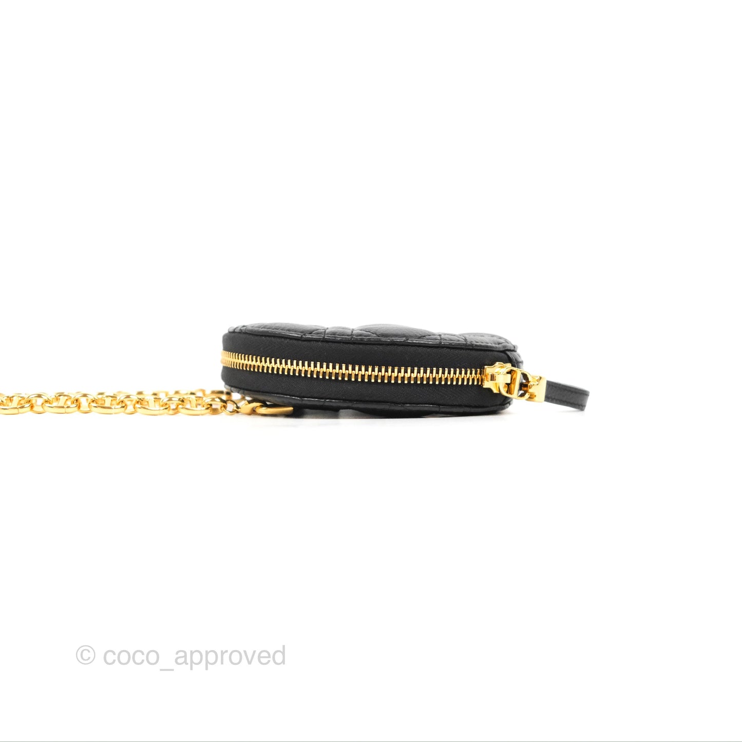 Dior Caro Round Pouch With Chain Black Calfskin