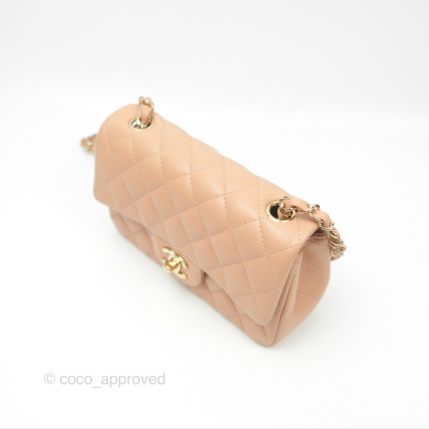 Chanel Quilted Mini Rectangular Beige Lambskin Gold Hardware