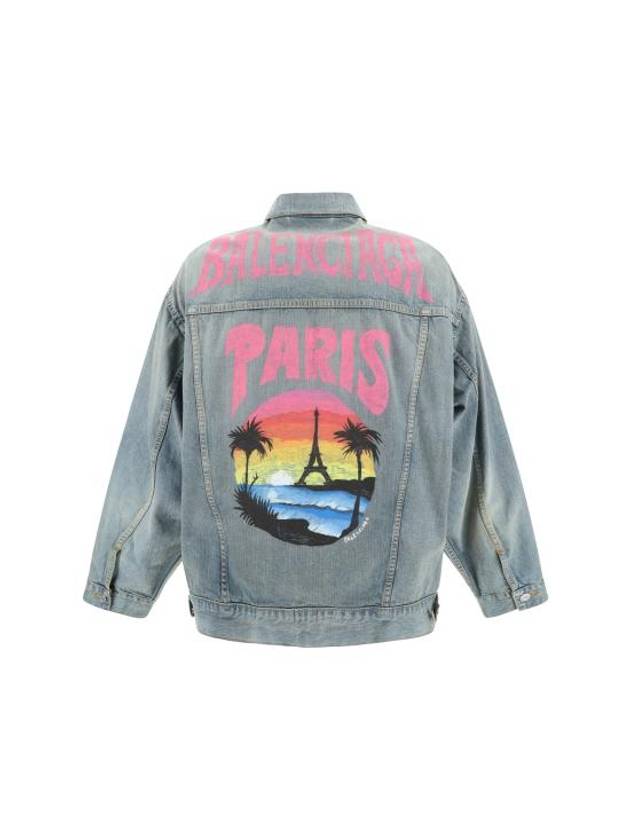 Luxury Balenciaga Paris Tropical Denim Jacket Blue