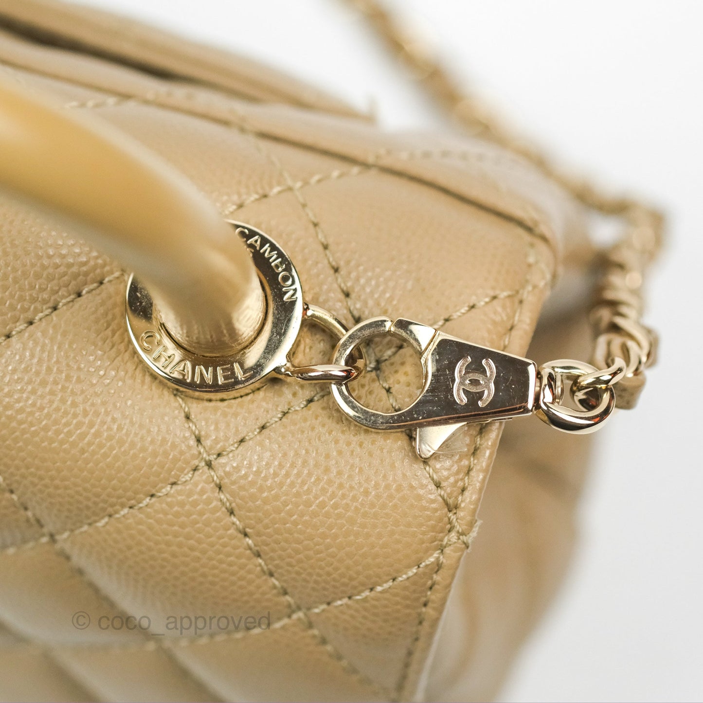 Chanel Mini Coco Handle Quilted Dark Beige Caviar Gold Hardware
