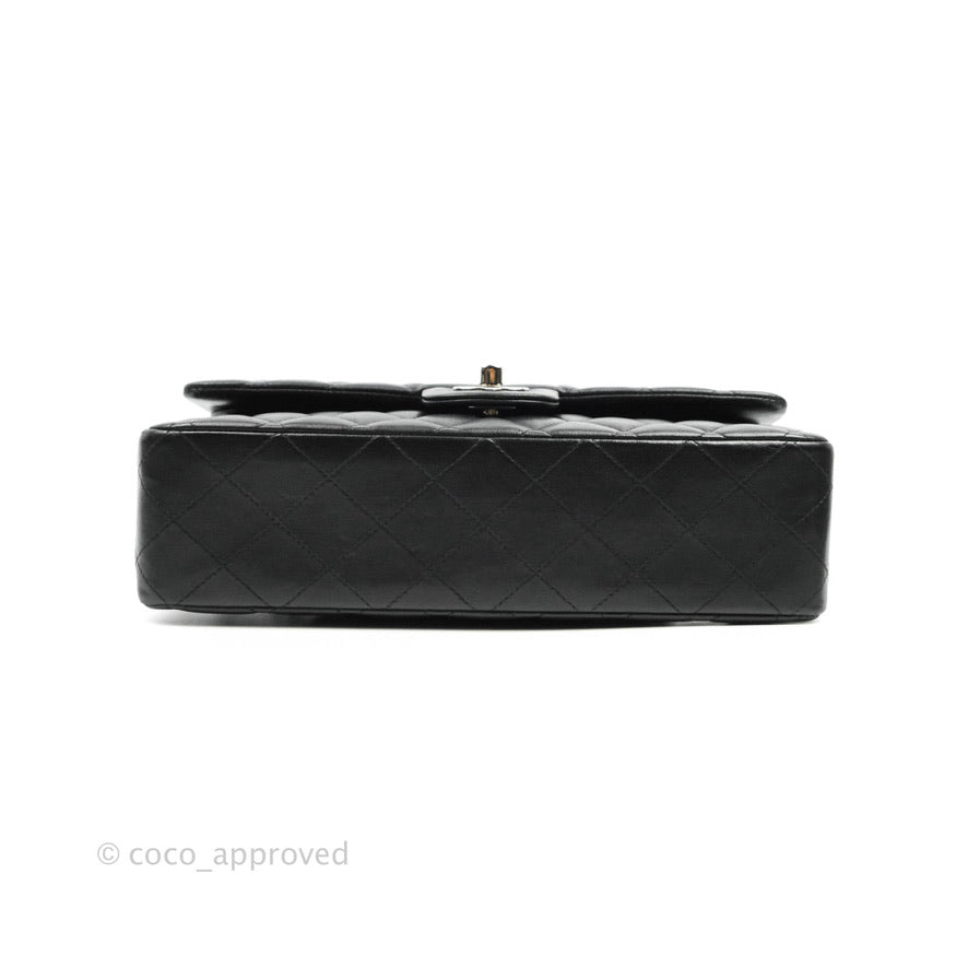 Chanel Classic M/L Medium Double Flap Black Lambskin Silver Hardware
