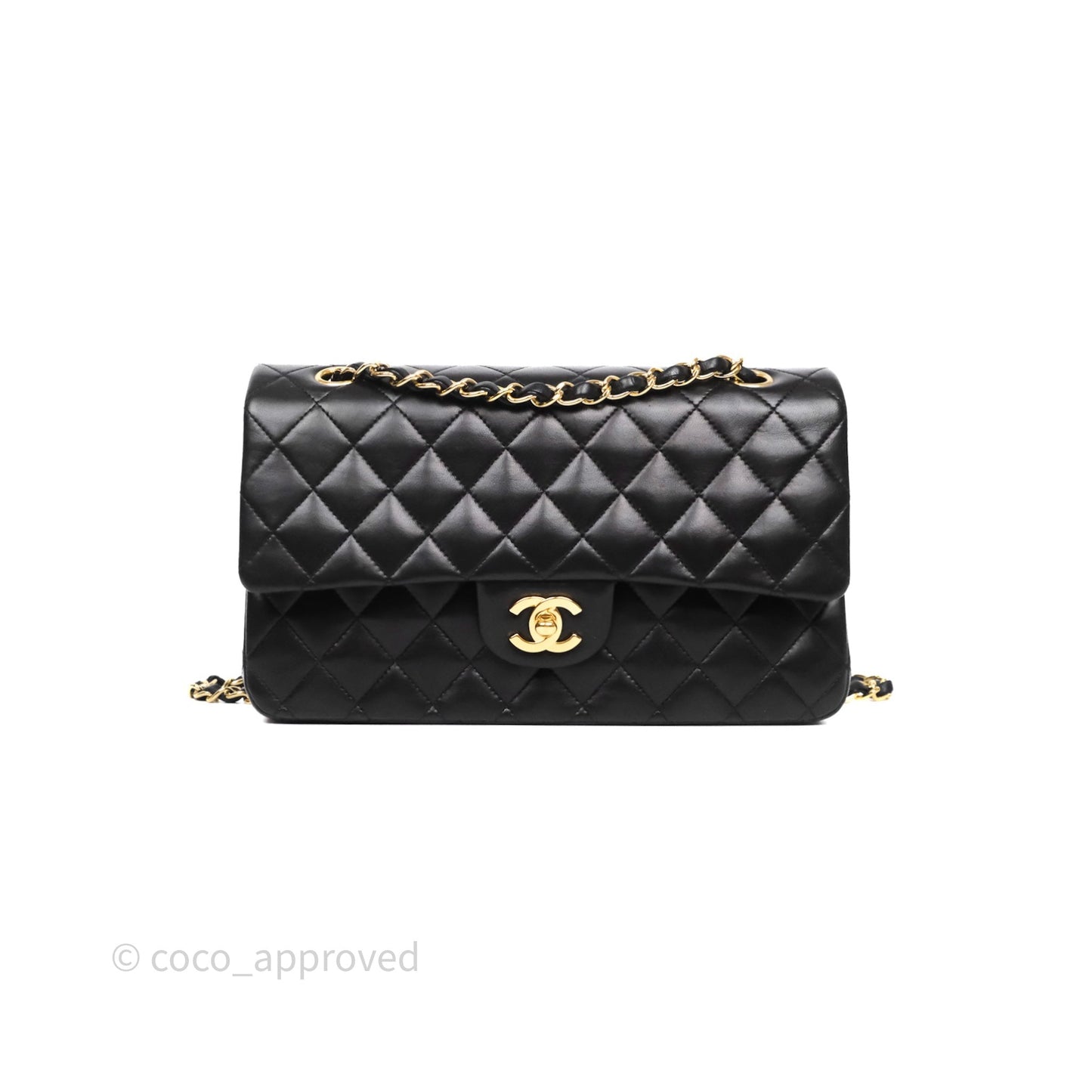 Chanel Classic M/L Medium Flap Quilted Black Lambskin Gold Hardware