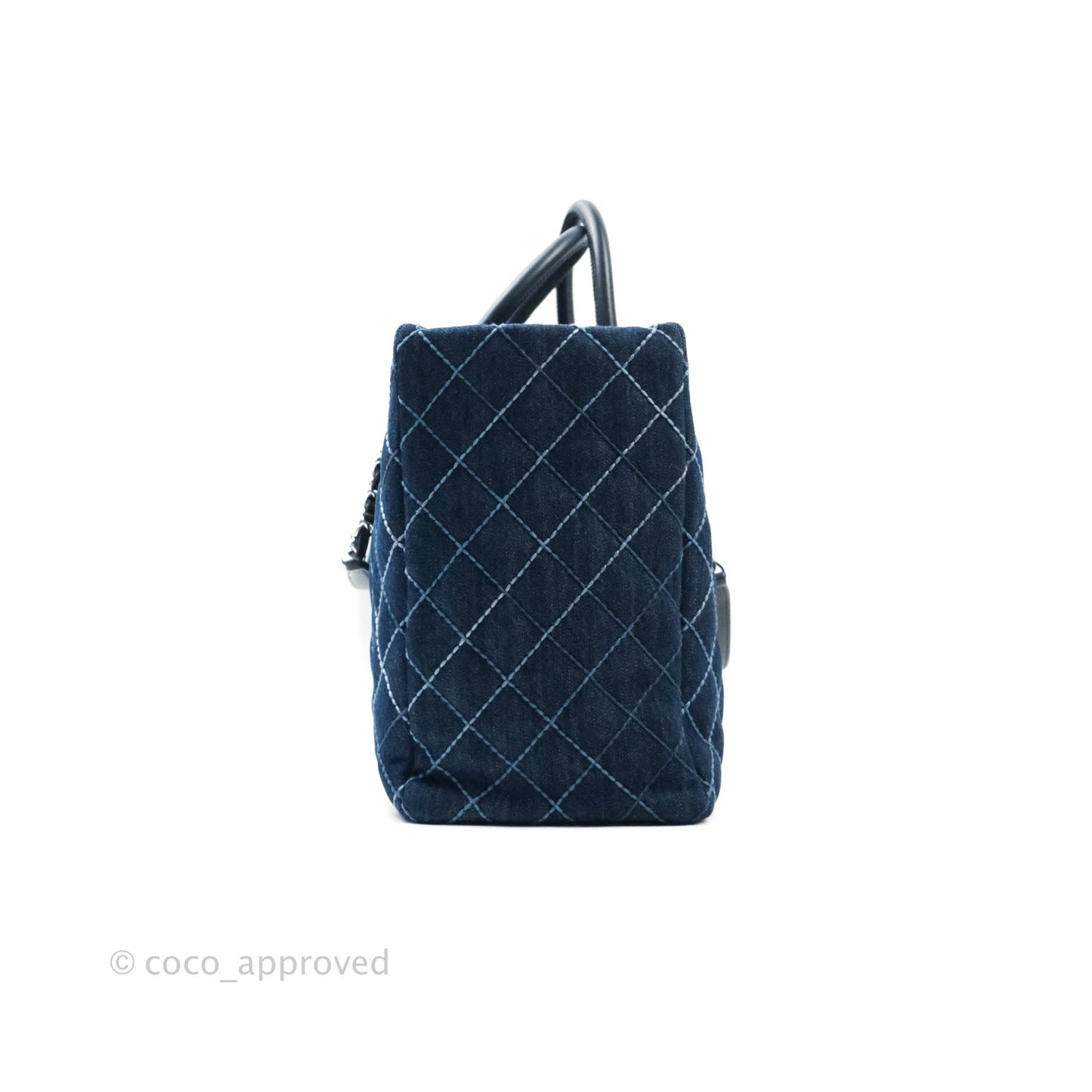 Chanel Quilted Large Coco Handle Shopping Tote Denim Silver Hardware