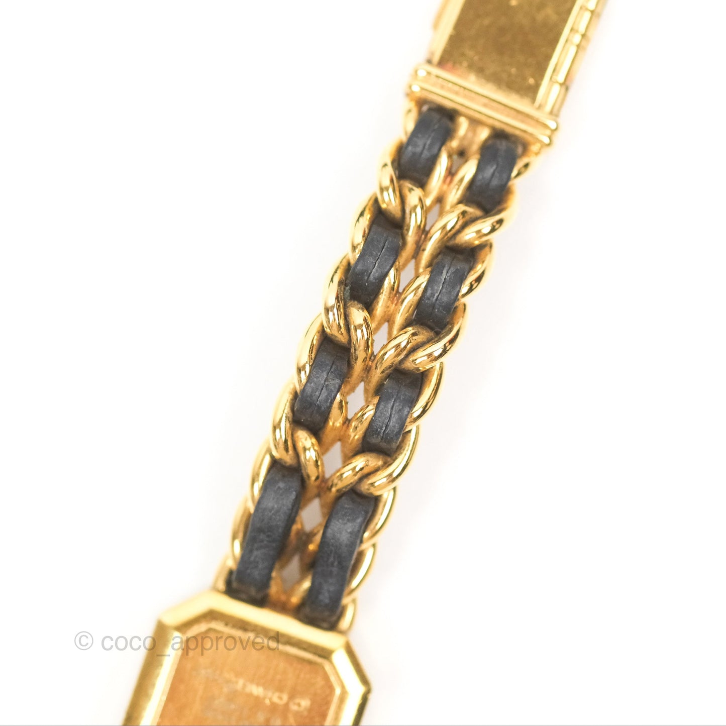 Chanel Vintage Première Watch Black Leather Gold Plated S Size