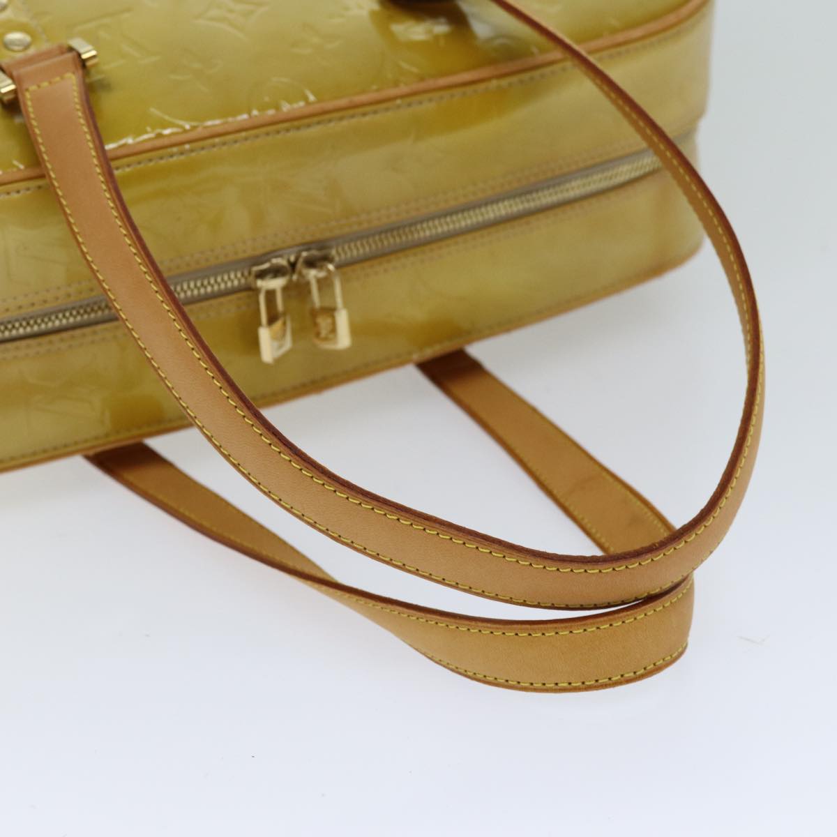 LOUIS VUITTON Monogram Vernis Sutton Boston Bag Beige M91139 LV 75504