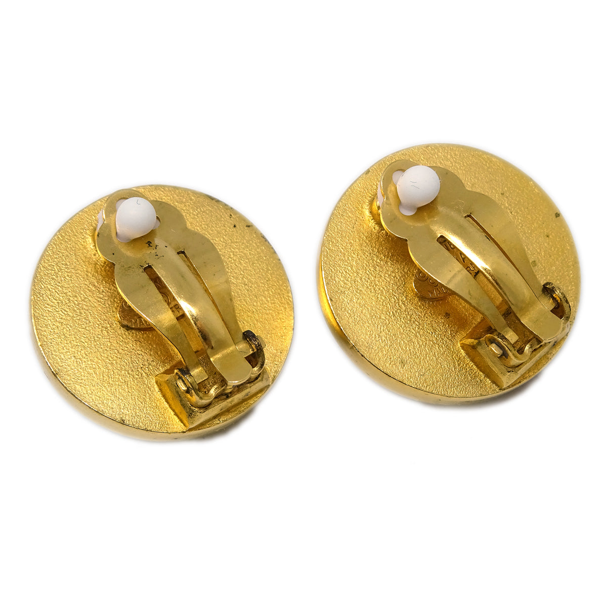 Chanel Gold Button Artificial Pearl Earrings Clip-On 95A